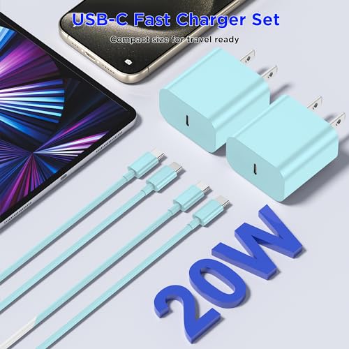 Image of iPhone 17 16 15 Charger Fast Charging,2Pack 20W Apple iPad USB C Wall Chrager Block with 6FT USB C to C Cable for iPhone 17 /Pro /Pro Max /17 Air / 16 /16 Pro /16 Pro Max /15 /Plus /Pro /Pro Max (Green)
