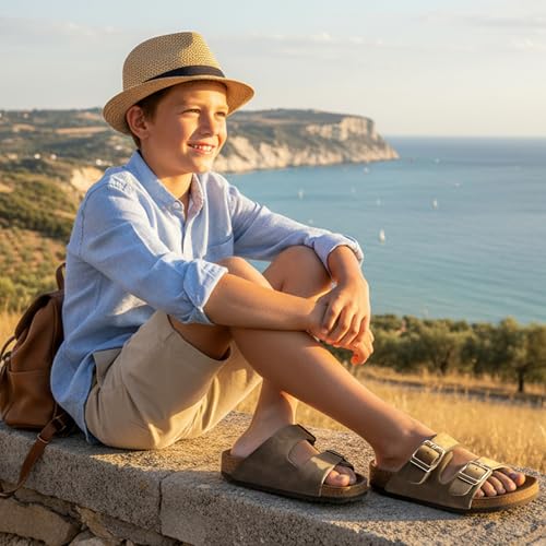 Image of K KomForme Kid Sandals Boy Girl Cork Footbed Slide with Adjustable Strap | Open-toe, Comfort
