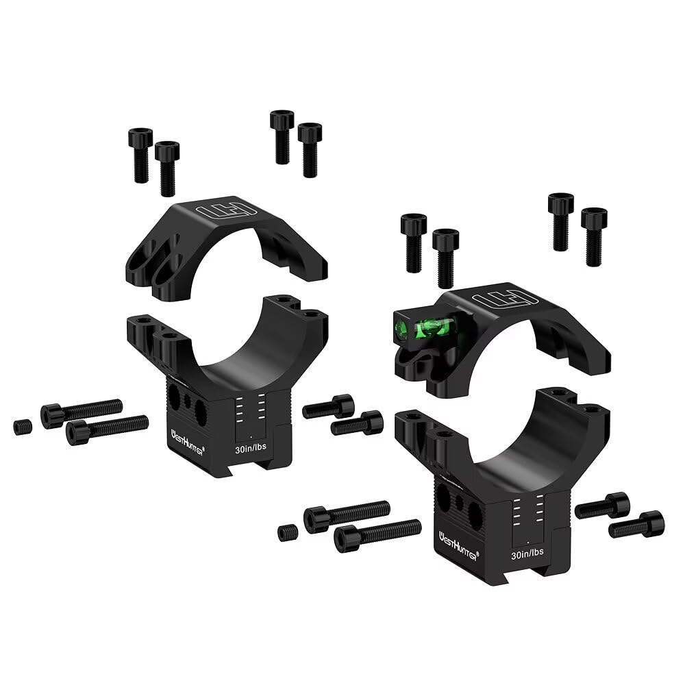 WestHunter Optics – Anneaux de précision à queue d'aronde de 11 mm avec réglage de 120 MOA, tube de 2,5 cm 30 mm 34 mm réglable en hauteur avec niveau à bulle