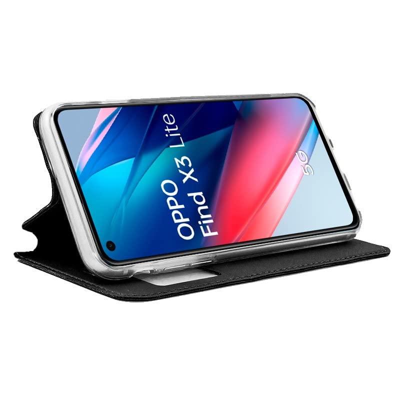 Cool Flip Cover Case for OPPO Find X3 Lite Plain Black, Black/White - Image 2