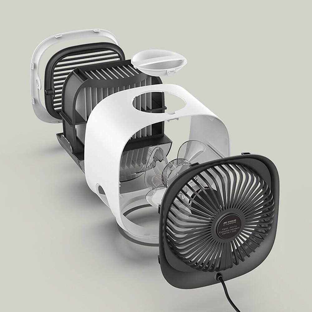 Chłodnica powietrza do domu i biura, chłodnica wyparna, przenośny klimatyzator USB, z nawilżaczem, oczyszczaczem i 7-kolorową lampą nocną LED,