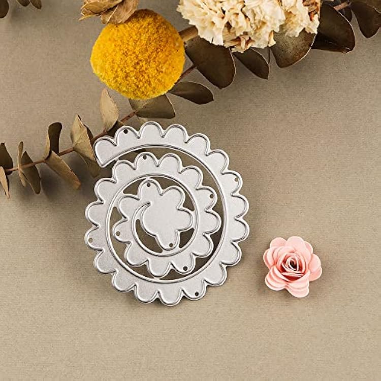 8Pcs 3D Flowers Spiral Metal Cutting Dies for Card Making DIY Scrapbooking Embossing Stencil Die Cuts Punch Template Mould Arts Crafts Metal Cutting Dies for Paper Crafting Handmade Crafts
