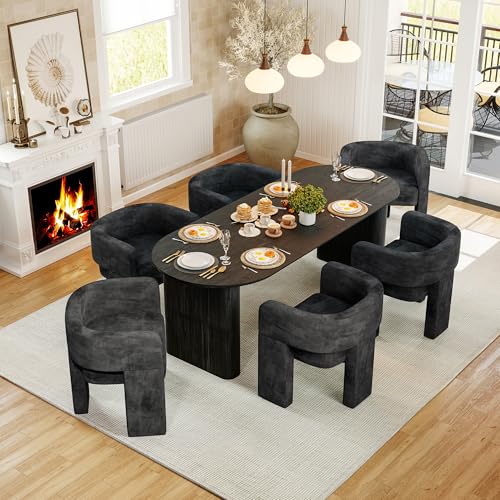 HMHKHN Modern Barrel Dining Chairs Set of 6, Chenille Upholstered