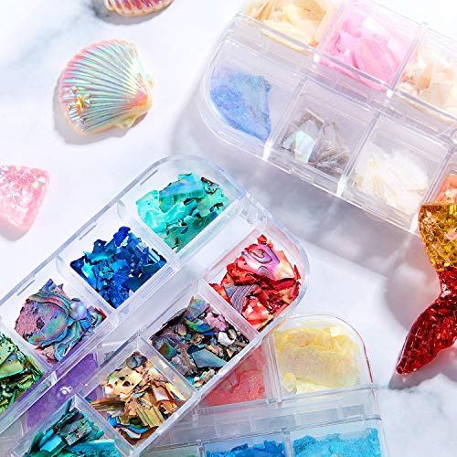 36 Boxes Irregular Seashell Slices Seashell Nail Glitter Sequins 3D Laser Nail Flakes Nail Art Decoration For 3D Nail Art Design Diy Decorations, Multicolors #TOP3