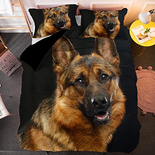 YSWFGE Parure de lit Enfant 2 Personnes Housse de Couette Berger Allemand 220x240cm avec 2 taies d'oreiller 50x75cm Microfibre Kawaii Chien Animal Literie pour Adolescents,Garçons,Fille, Adultes