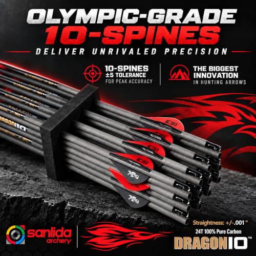 Image of sanlida 100% Pure Carbon Hunting Arrows, Olympic-Grade 10 Spines Deflection (Unique), 0.001 inch /0.003 inch /0.006 inch Straightness, Buy 12 Get 12 Free /Buy 6 Get 6 Free, for Compound & Recurve Bows (12 /24PCS)