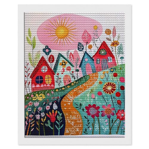 Peinture Diamant Artisanat Strass 5D DIY Fleurs Chalet 50x70 Adultes Enfant