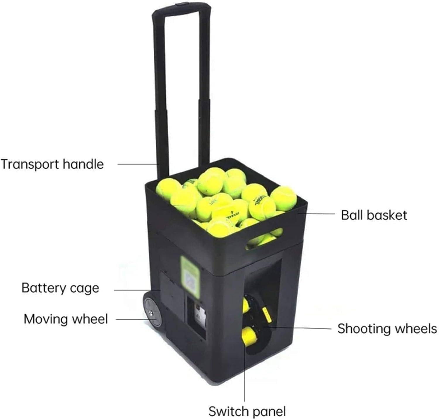 Máquina de lanzamiento de pelotas de tenis inteligente, lanzador de pelotas de tenis, saque automático con velocidad y ángulo ajustables, alta capacidad, ejercicios preprogramados y personalizados