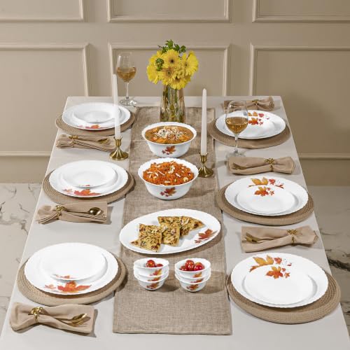 Image of Treo by Milton Opalware Aurelia Mapelle Dinner Set of 35 | Serving for 6 | Microwave & Dishwasher Safe | Bone-Ash Free | Tempered Toughness | Plates, Bowls, Spoons | Crockery Set for Dining & Gifting