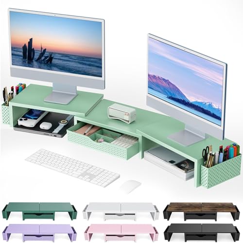 Image of gianotter Dual Monitor Stand Riser With Drawer and 2 Pen Holders
