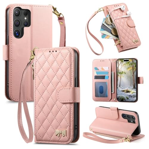 Étui en cuir de qualité supérieure pour Samsung S23 avec rabat rose