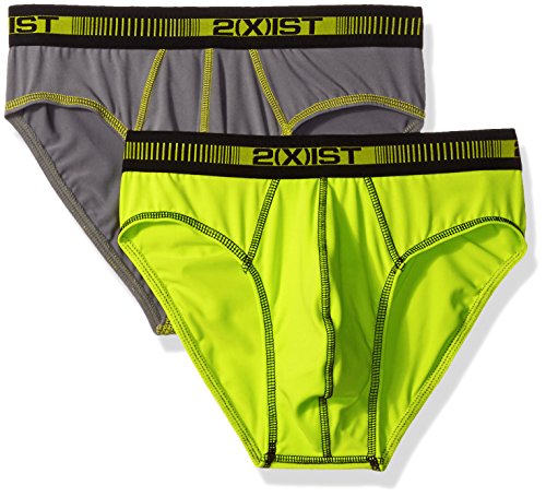 2(X)IST Men's 2-Pack Performance Micro No Show Brief, Lead/Lime Punch, Large