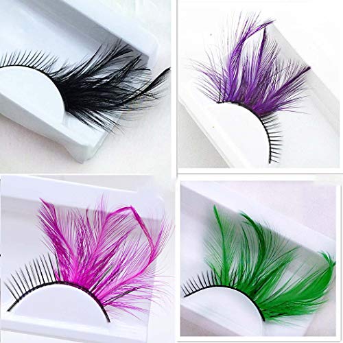 Nicute Feather Fake Eyelash Peacock False Eyelashes Set Colorful Dance Festival Halloween Cosplay Long Lashes for Women and Girls (4 Pairs)
