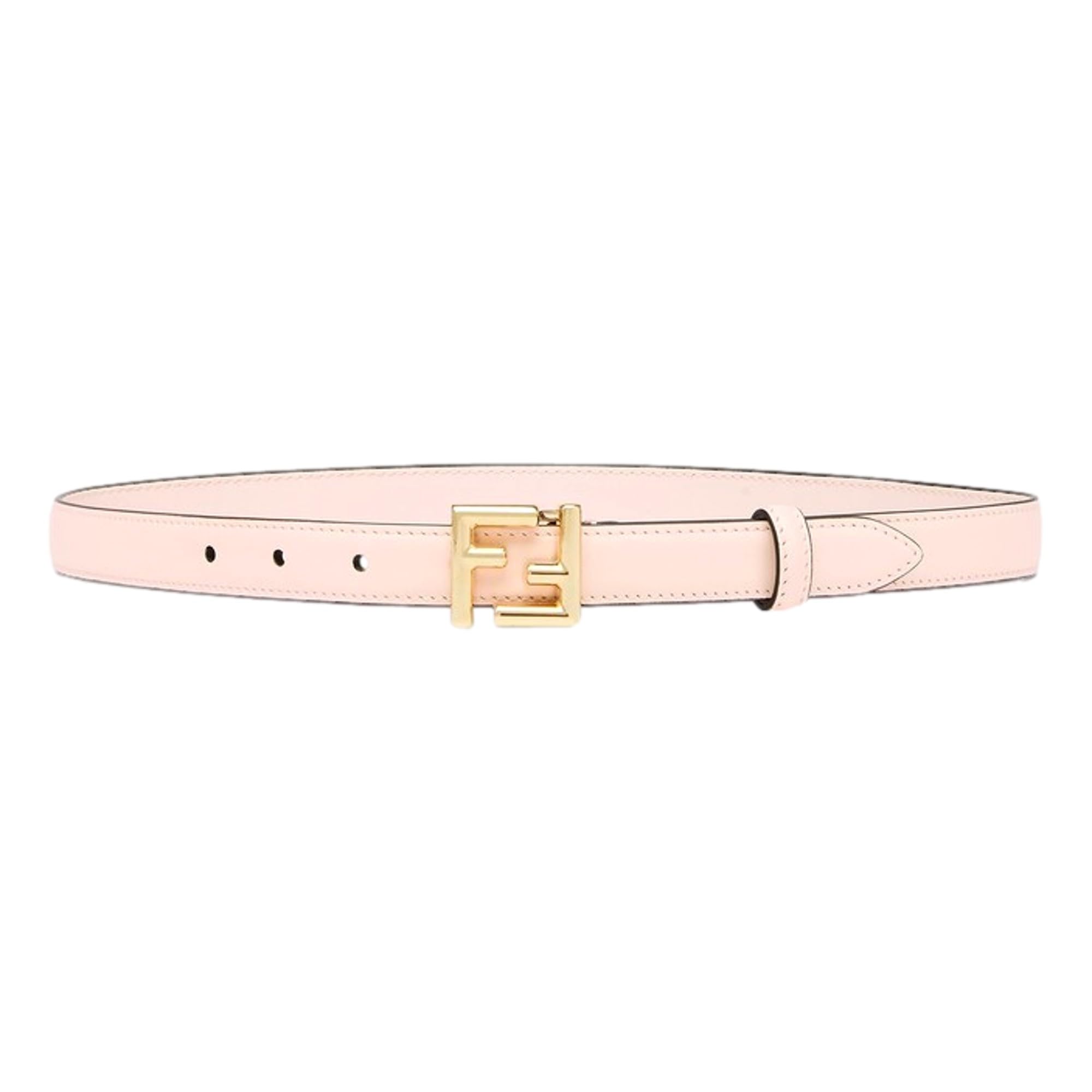 FENDI Women's Calf Leather Belt, Size 85cm (33.5 inches), Pink, Gold-tone Hardware, FF Logo, Model 8C0648
