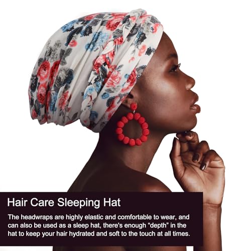 Image of DRESHOW Turban Pre-Tied Twisted Hat Thread African Head Wraps for Black Women Chemo Cancer Cap Braid Hair Cover
