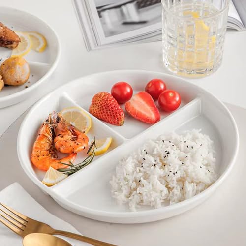 RUIBOLU Unbreakable Divided Plates 5PCS for Kids Adults, Compartment Plates, Lightweight Reusable Dinnerware Portion Control(5Pack-White, 9IN)