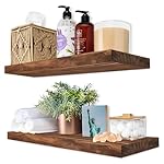 Sorbus Wood Floating Shelves for Wall - 16” Solid Wood Wall Shelves for Bathroom Decor, Books, Bedroom & Living Room - Set of 2 Walnut Wall Mounted Kitchen Shelves - Durable Solid Pine