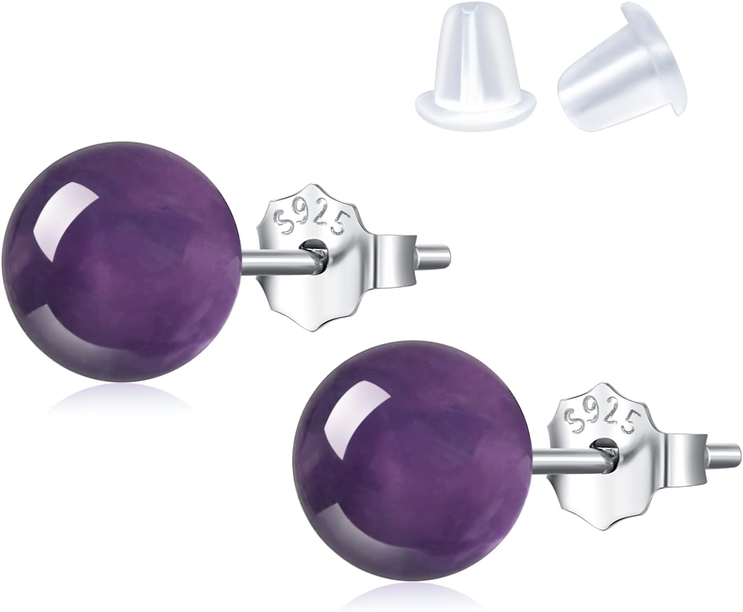 Natural Stone Studs Earrings Crystal Ball Birthstone Earrings Stud Fashion Sterling Silver Ear Jewelry Gift for Women Girl