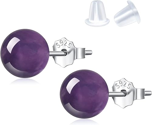 Natural Stone Studs Earrings Crystal Ball Birthstone Earrings Stud Fashion Sterling Silver Ear Jewelry Gift for Women Girl
