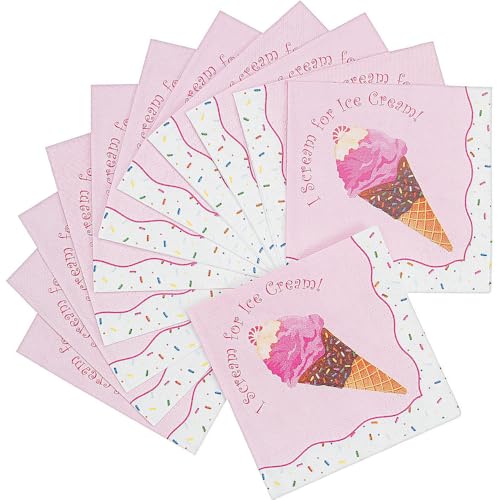 Fun Express - I Scream For Ice Cream Beverage Napkins for Birthday - Party Supplies - Print Tableware - Print Napkins - Birthday - 16 Pieces