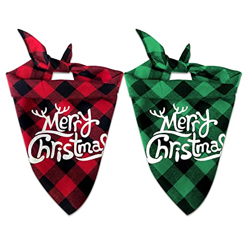 Dog Bandanas, 2 Pack Christmas Dog Cat Bandanas, Classic Plaid Pet Bandana, Triangle Bibs Kerchief Set Dog Cat Christmas Costume Accessories Decoration for Small Medium Large Dogs Cats…