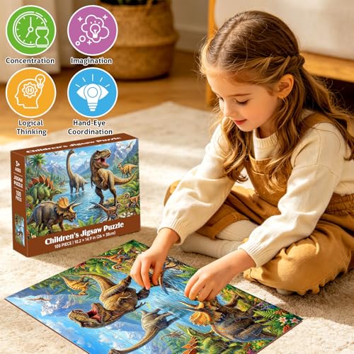 4 Packs 100 Piezas Rompecabezas para Niños Edades 4-6 6-8 8-10, Dinosaurios, Mundo Marino, Vida Salvaje y Sistema Solar, Rompecabezas de 100 Piezas, Regalos para Niños 15x10 pulg miniatura 3