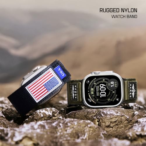 Image of Sport Bands Compatible with Apple Watch Ultra 3 Band 49mm 46mm 45mm 44mm 42mm Men Women, Rugged Nylon Loop Strap with Durable Metal Stars-Stripes Flag for iWatch Ultra /Series 11 10 9 8 7 6 5 4 SE 3 2