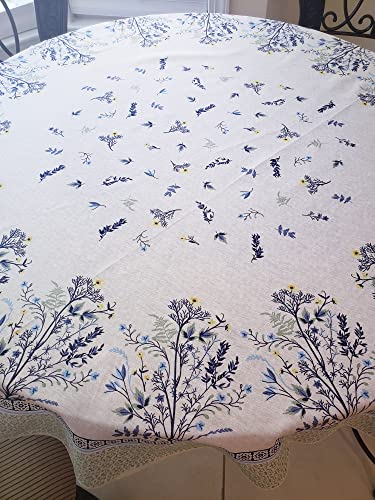 Ervas- 60 Inch Round Tablecloth With Floral Print #TOP7