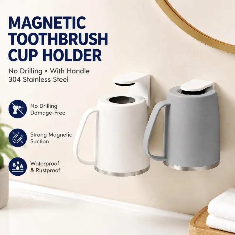 Soporte Magnético for Vaso De Cepillo Dientes Acero Inoxidable 304, Sin Perforación con Mango, for Baño para cepillos de Dientes