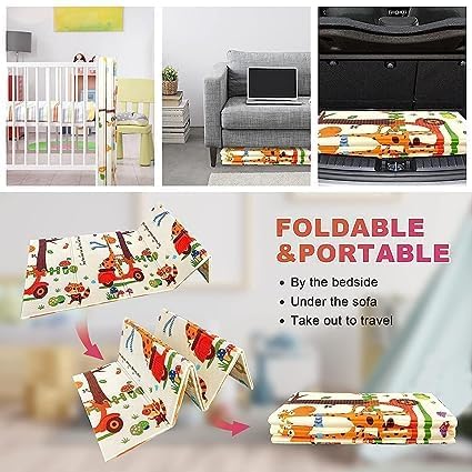 Image of WENGTY Double Sided Water Proof Giraffe Mat Extra Large Reversible Baby Play Mat, Bpa Free Learning & Crawling Foldable Foam Mat(200Cm X 150Cm, 0.8Cm) Multicolor, Count 1