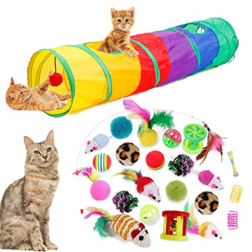 32Pcs Cat Toys Kitten Interactive Pet Toys Assortments, Foldable Rainbow