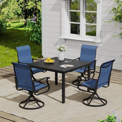 Image of VICLLAX Patio Dining Table for 4, Squre Metal Outdoor Table with Adjustable Umbrella Hole for Patio Lawn Deck Backyard, Black Tabletop