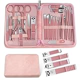 Women manicure kit Professional sat nail set kit Pedicure Kit 30 in 1 nail clippers for women Grooming Nail Care kit With Luxurious Travel Case Pink