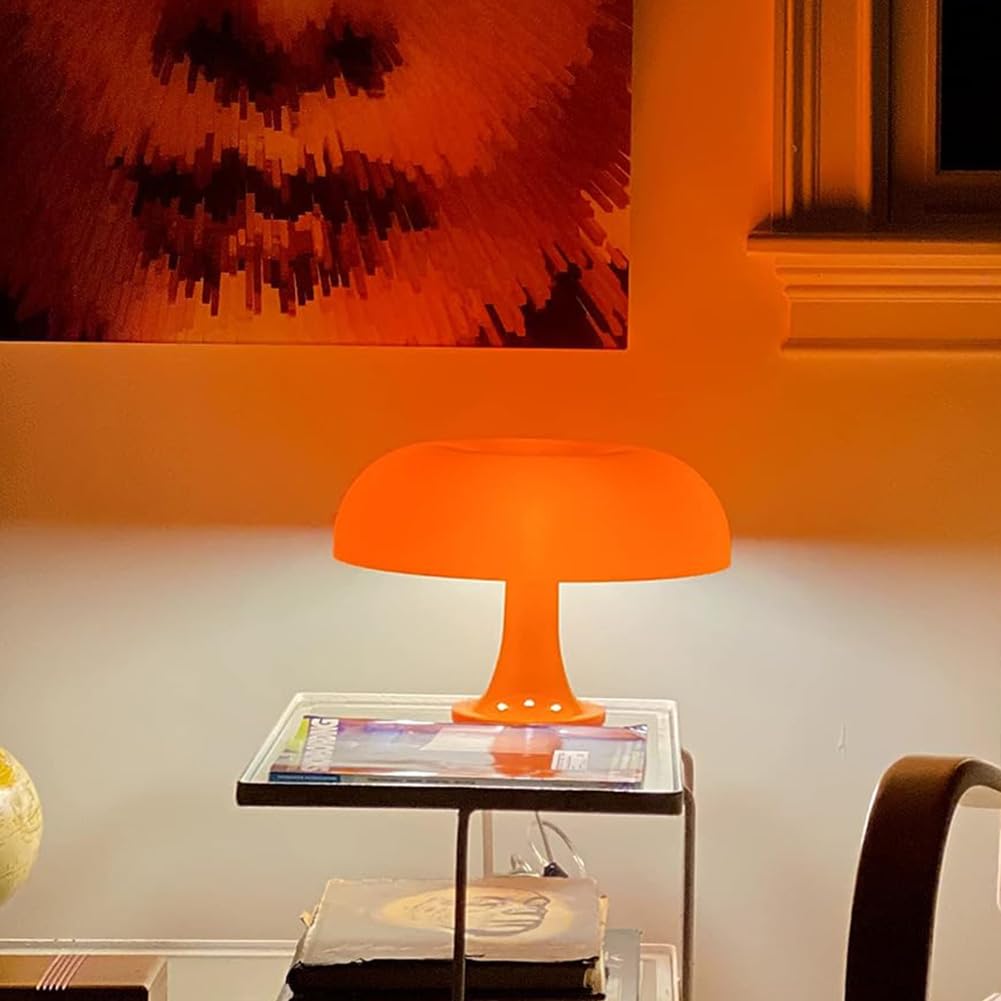 Pilz Tischlampe Orange mit Kabel Schalter Pilz Lampe Dimmbar 3000K/4000K/6000K Nachttischlampe 3 Helligkeitsstufen Innen Dekorative Schreibtischlampe Moderne für Wohnzimmer Schlafzimmer,Orange