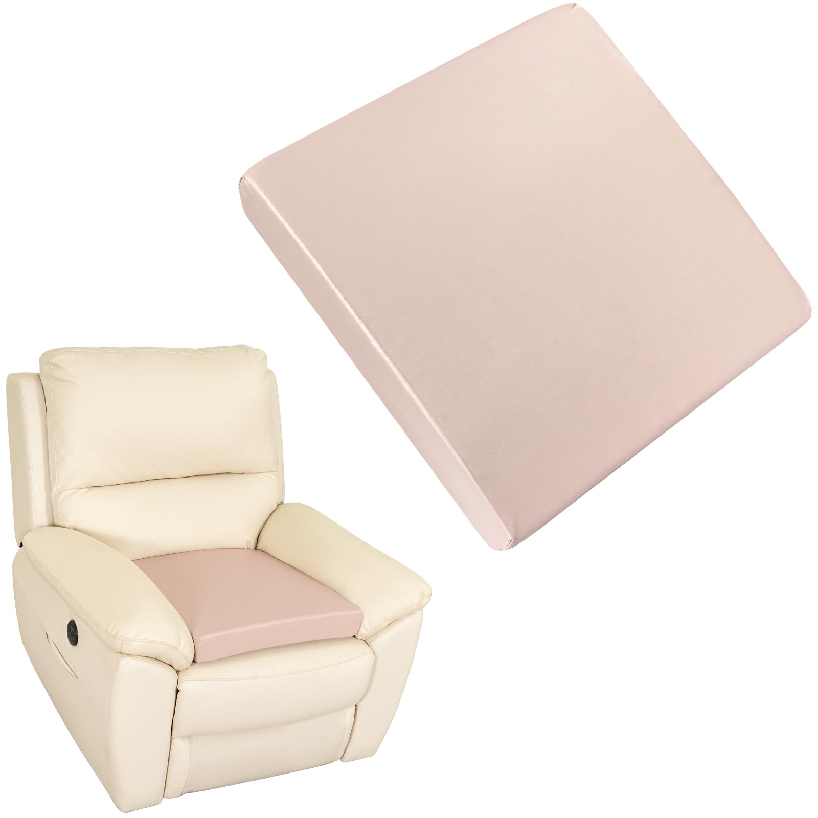FUANGUI Recliner Cushions for Elderly, Waterproof PU Leather Seat Cushion, 20X20X3 Inch Foam Curved Edge Large Square Chair Cushion for Armchair,