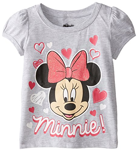 Disney Little Girls' Minnie Heart Toddler Girl Short Sleeve T-Shirt, Heather Grey, 3T