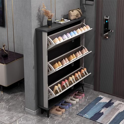 Meuble à chaussures pour entrée en rotin avec placards couloirs slimline et buffet haut étroit