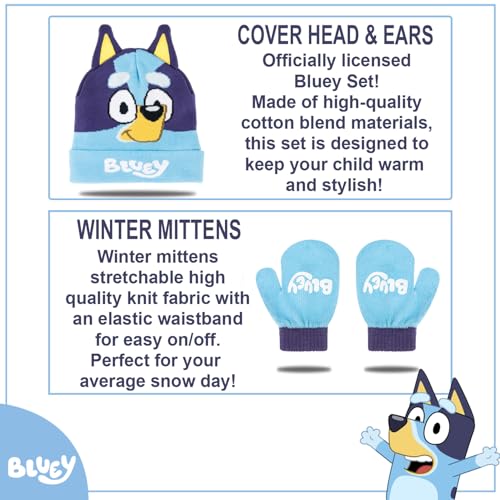 Bluey Bandit and Chilli Toddler Hat with Winter Mittens for Kids – Warm Winter Hat for Toddler with Kids Mittens2