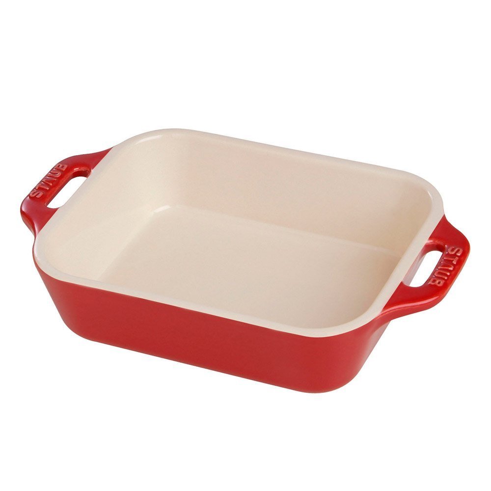 Staub Ceramic Rectangular Gratin Dish, Cherry, 10.5