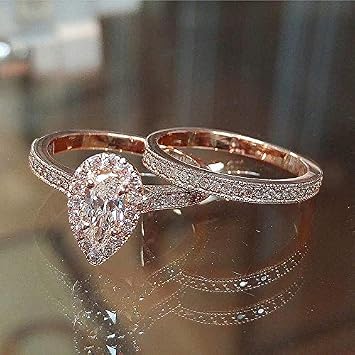 HUUGVBCO Stackable 14K Gold/Rose Gold/Solitaire Pear-Shaped Engagement Ring for Women, Elegant Gold ICY Silver Plated Promise Ring for High-end Parties 6