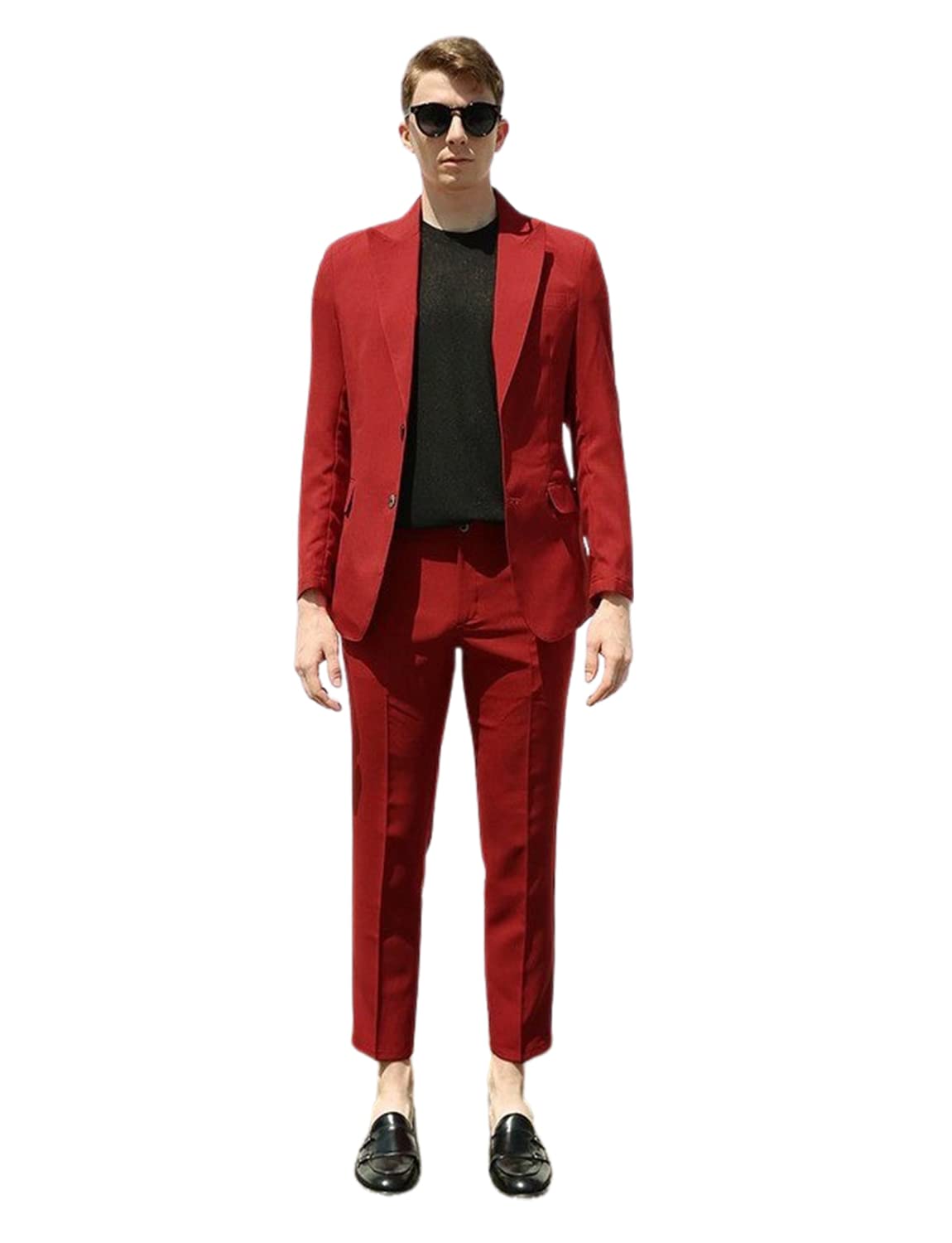 Uomo Peak Risvolto Vestito Due Pezzi Giacca e Pantaloni Formale attività di Lavoro
