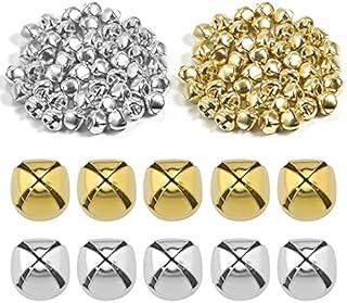 SAVITA 100pcs Christmas Jingle Bells, Small Metal Craft Bells for DIY Festival Home Christmas Decoration (50pcs Silver and 50pcs Gold, 0.5 inch)