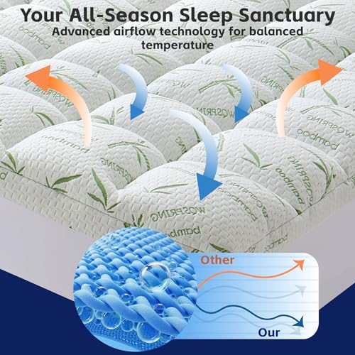 4 Inch Mattress Topper Full Size Memory Foam Bamboo Pillow Top Back Pain | Breathable Hypoallergenic Oeko-TEX Certified Deep Pocket 21 Inch Fits Twin Full Queen King Machine Washable - image 6
