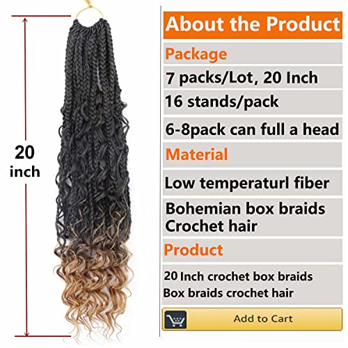 7 Packs Crochet Box Braids With Curly Ends 20 Inch Box Braid Crochet Hair Extension 3X Bohemian Braiding Hair T27# #TOP1