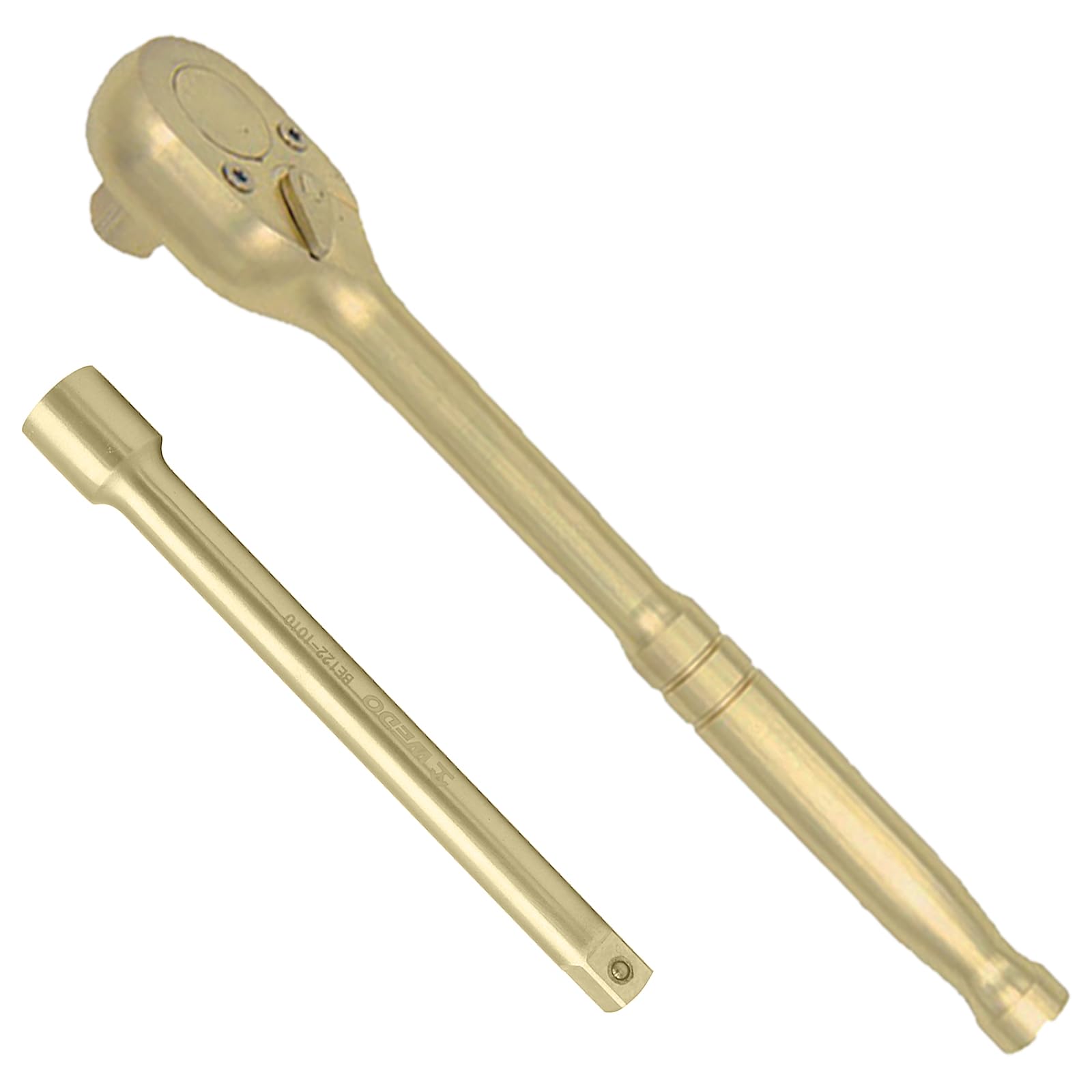 WEDO Juego de 2 trinquetes sin chispas, llave de trinquete de 1/2 pulgada de 250 mm, barra de extensión de 1/2 pulgada de 100 mm, bronce de aluminio, resistente a la corrosión, certificado BAM & FM,