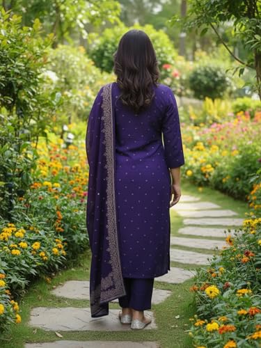 Image of ANNI Designer Women's Rayon Viscose Straight Embroidered Kurta with Pant and Dupatta | Ethnic Kurta Set for Festive, Office