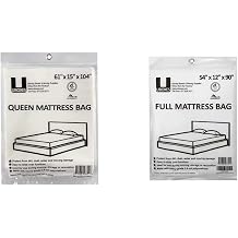 uBoxes Queen Mattress Clear Plastic Poly Covers 61 x 15 x 104 inch and Moving Supplies Full Size Mattress Bag 54 x 12 x 90 inch
