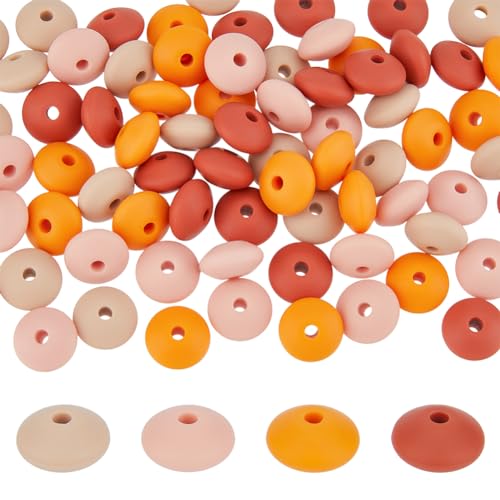 DICOSMETIC 80Pcs Lentil Silicone Loose Beads 4 Color Abacus Beads Bulk 11.5x7mm Saucer Loose Silicone Spacer Beads for Keychain Jewelry Making Orange Series