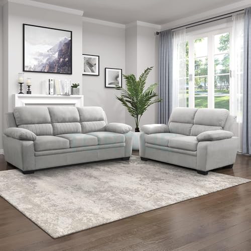 Image of Torque - Jett Plush Premium 3+2 Seater Sofa Set (Light Grey) | Sectional Sofa 5 Seater 3 Plus 2 | 5 Seater Fabric Sofa for Living Room Office | 1 Year Warranty