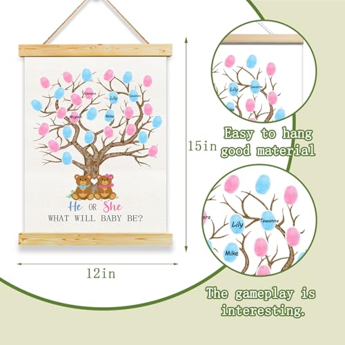 Image of QZCYU Teddy Bear Baby Shower Decorations, Gender Reveal Party Decorations Gifts Ideas, Baby Shower Party Supplies, Thumbprint Hanging Paintings,We Can Bearly Wait(12x15in)